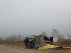 Под Таганрогом сильный ветер «сдул» грузовик с зерном