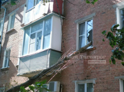 Огромный засохший тополь вонзился в окно техэтажного дома в Таганроге 