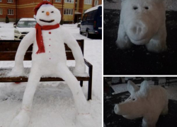 Необычные снеговики, снегурочки и поросята: таганрожцы поделились креативом