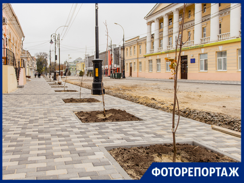 Палки вместо деревьев и новые фонари под старыми «соплями» - центральная улица Таганрога