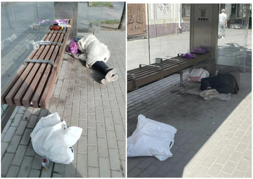Уютную квартиру устроил себе бомж на остановке в центре Таганрога