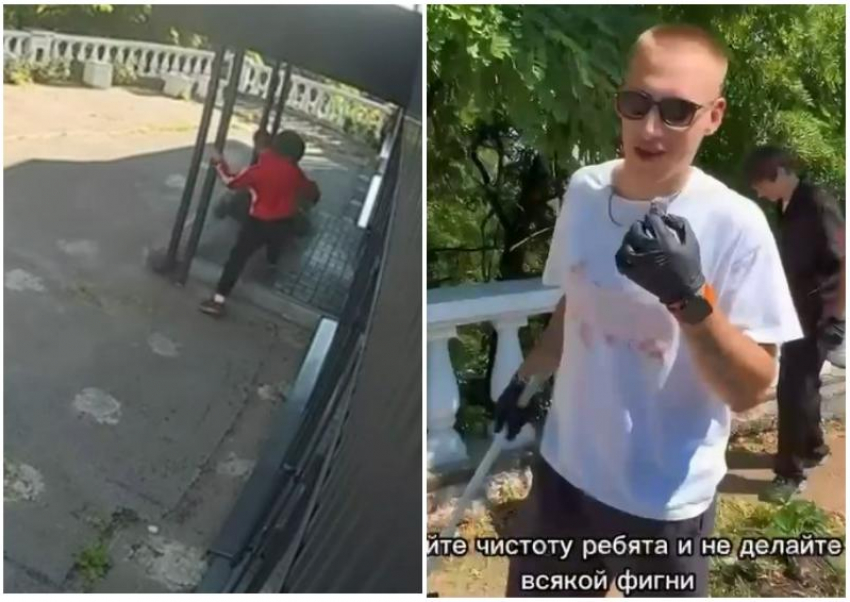 Хулиган, разбивший вазон ресторана, поучаствовал в субботнике у достопримечательности Таганрога