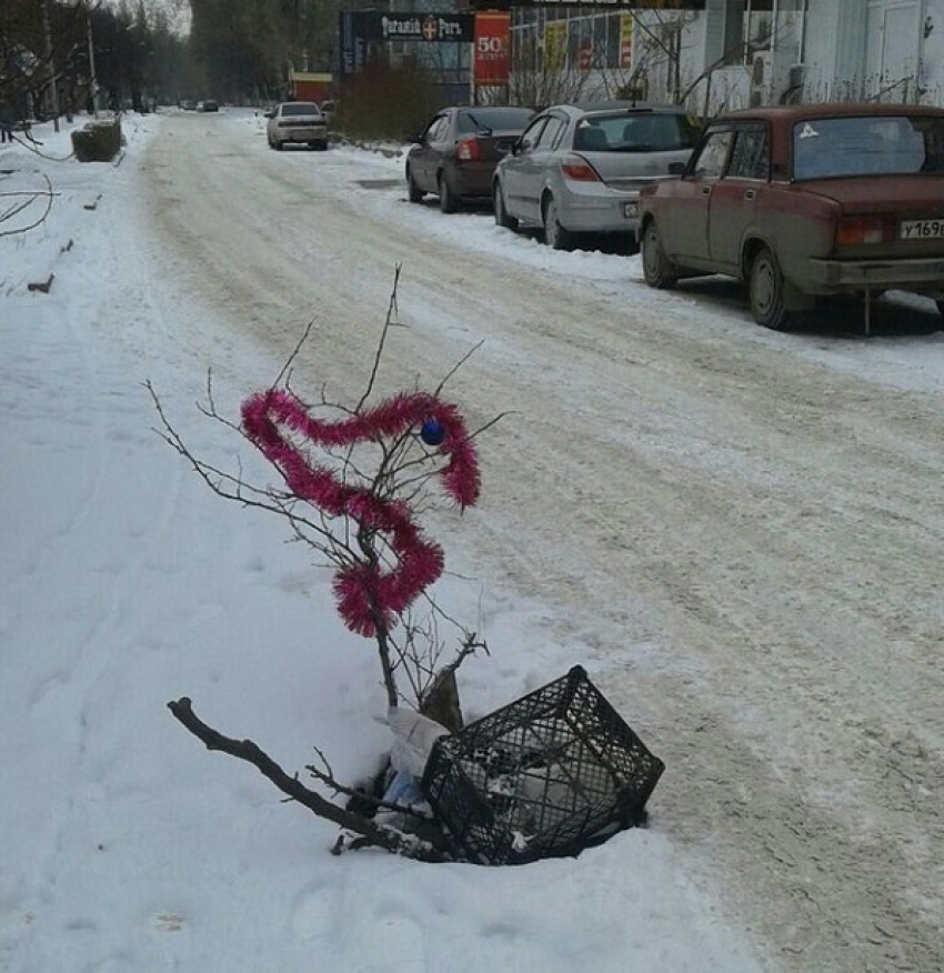Таганрогские автолюбители нашли новогодний способ обозначения ям на дорогах