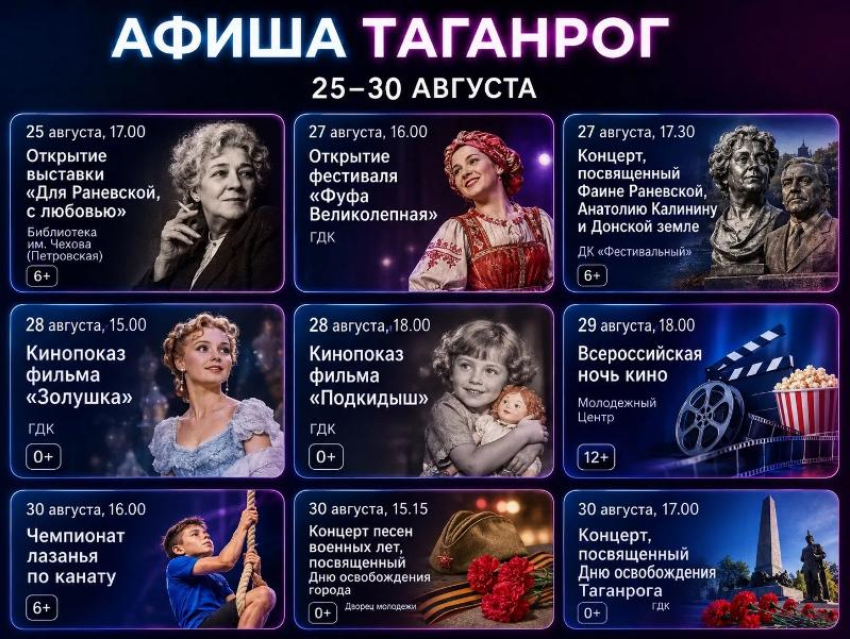 Фестиваль Раневской и День освобождения Таганрога: афиша мероприятий с 24 по 30 августа